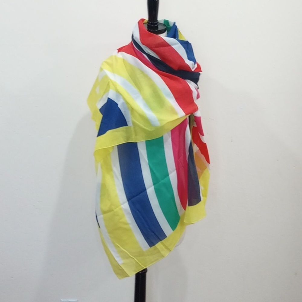 Lacoste Logo Rainbow Pattern Cotton Scarf  75" X 39", Vintage!